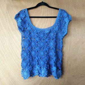 NEW Hand Crafted crochet blue top (L)